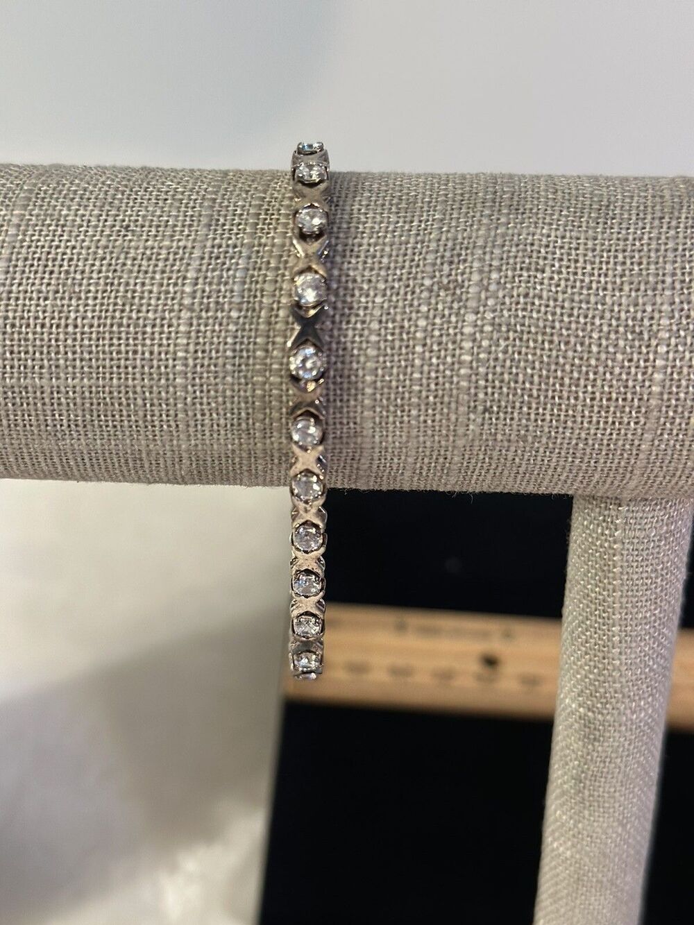 Vtg 1960s Womens 925 Sterling Silver Cubic Zirconia Tennis Bracelet 7.25” 13.8g
